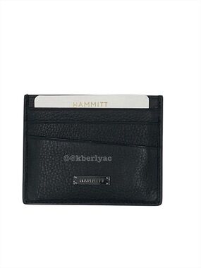 Hammitt Cambria Black Gunmetal Pebbled Leather Card Holder Case
